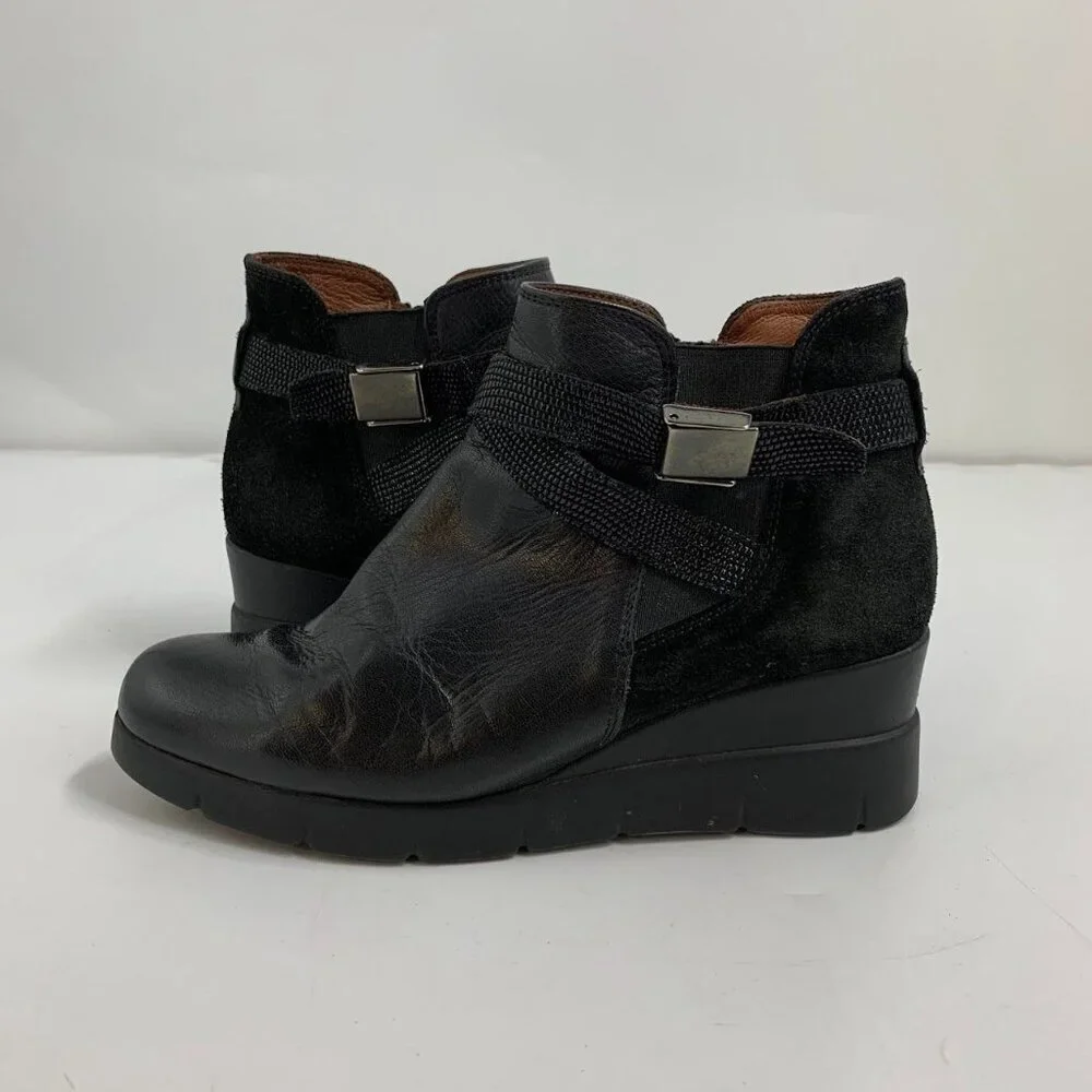 Hispanitas Women's Larae Leather Cross‎ Buckle Heeled Boot Size 7.5/38